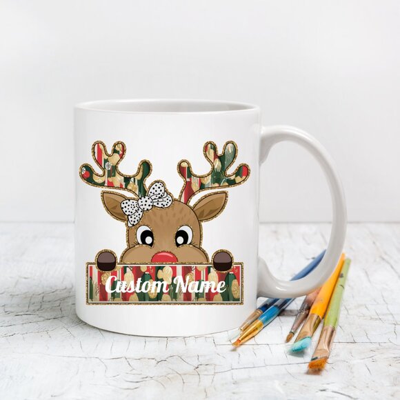 🎄 Personalized Christmas Mug - Red & Green Reindeer, Custom Name for Kids - Picture 4 of 4
